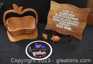 Wooden Basket - Salt & Pepper Shakers - Two Signs [Entry Way]
